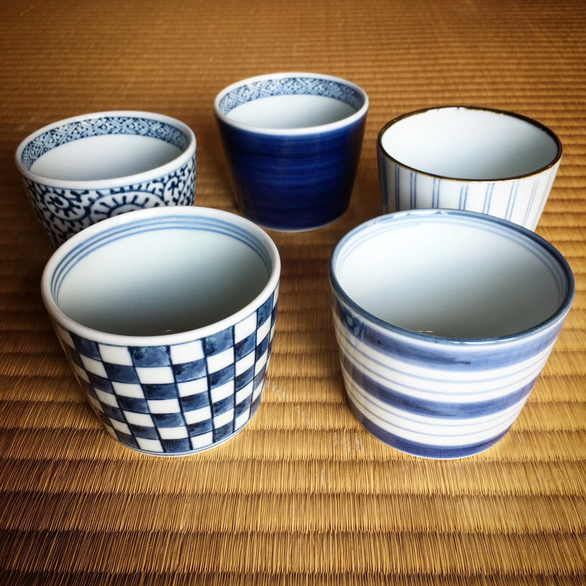Saikai Ceramics: 5-piece Aritayaki Soba Cup Set, Indigo Design Series - Image 3
